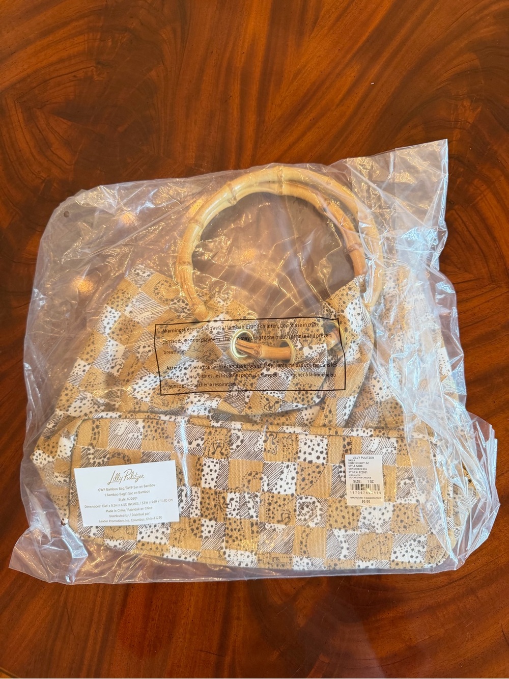NWT Lilly Pulitzer Bamboo Bag Iced Latte Lil Cheetah Checks - Picture 16 of 16